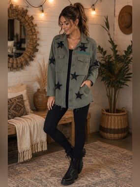 Blue B Cotton Oversized Military Jacket
